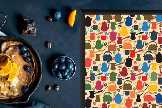 KitchenYeah® Inductie beschermer 30x52 cm - Patronen - Koffie - Theepot - Retro - Kookplaataccessoires - Afdekplaat voor kookplaat - Inductiebeschermer - Inductiemat - Inductieplaat mat