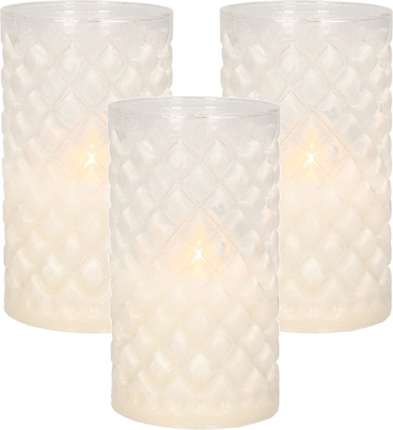 3x stuks luxe led kaarsen in glas D7,5 x H12,5 cm - met timer - Woondecoratie - Elektrische kaarsen