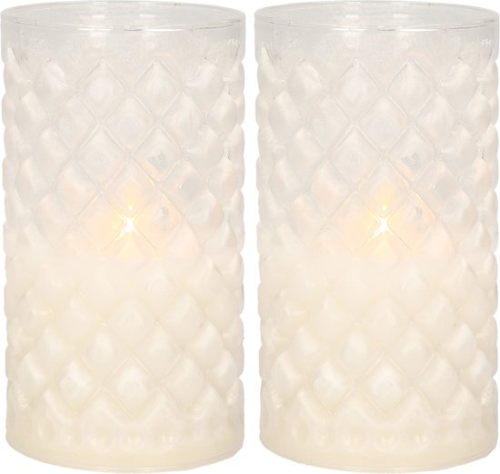 2x stuks luxe led kaarsen in glas D7,5 x H12,5 cm - met timer - Woondecoratie - Elektrische kaarsen