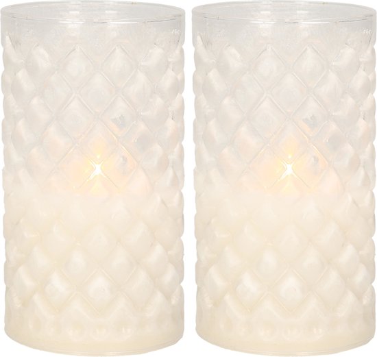 2x stuks luxe led kaarsen in glas D7,5 x H12,5 cm – met timer – Woondecoratie – Elektrische kaarsen