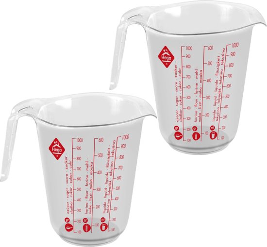 2x Tasse à mesurer avec bec verseur 1 litre - Tasses à mesurer en plastique  - Mesurer... | bol