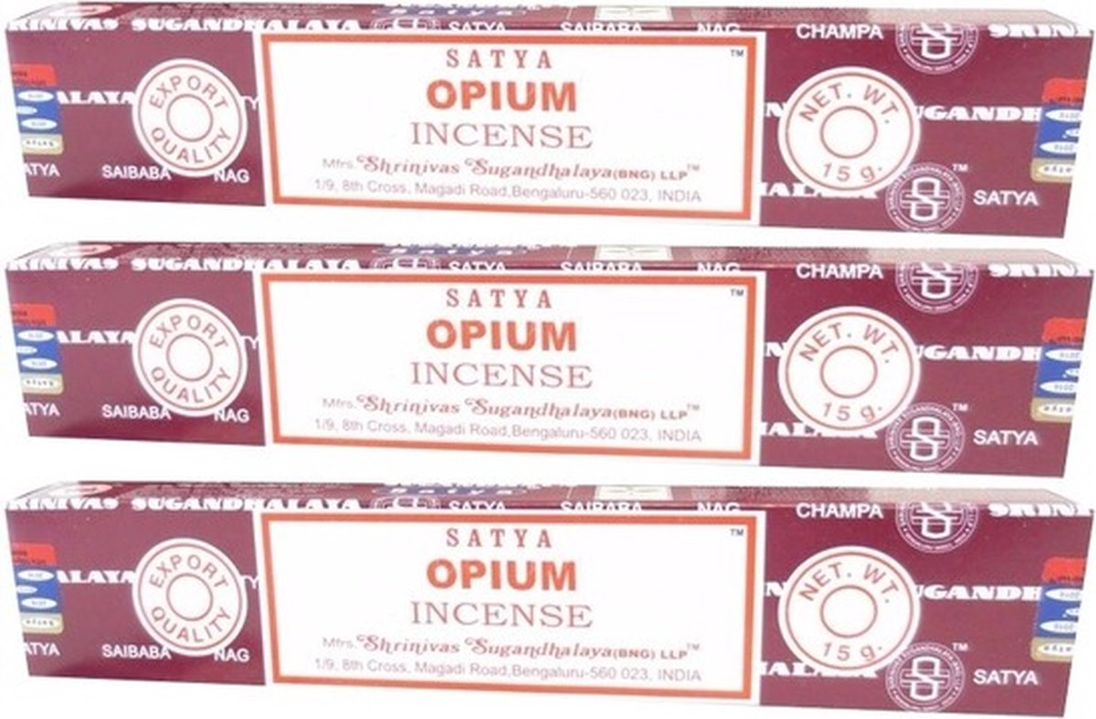 HEM Satya Nag Champa wierook stokjes - Opium - 3x pakje van 12 stuks - 15 gram Multi