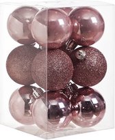 12x Roze kunststof kerstballen 6 cm - Mat/glans - Onbreekbare plastic kerstballen - Kerstboomversiering roze