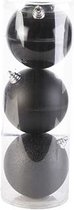 3x Grote kunststof/plastic kerstballen zwart 15 cm - mat/glans/glitter - Grote onbreekbare kerstballen kerstversiering