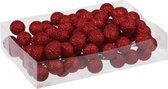 80x Rode glitter mini kerstballen stekers kunststof 3 cm - Kerststukje maken onderdelen