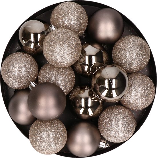 Kerstversiering set mix mat/glans/glitter kerstballen in het champagne 6 en 8 cm pakket - 36x stuks