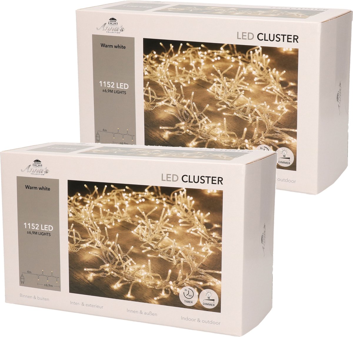 Anna's Collection Clusterverlichting - Set van 2x stuks - warm wit - 1152 lampjes - 11M - timer