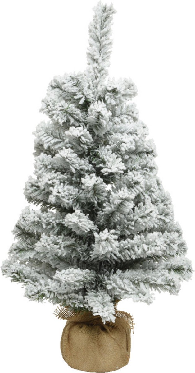 Everlands kunst kerstboom - H75 cm - met sneeuw - kunstboom - jute zak - Imperial snowy