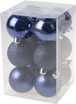 24x Donkerblauwe kunststof kerstballen 6 cm - Mat/glans - Onbreekbare plastic kerstballen - Kerstboomversiering donkerblauw