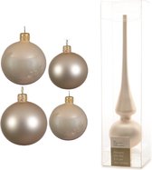 Compleet glazen kerstballen pakket champagne glans/mat 38x stuks - 18x 4 cm en 20x 6 cm - Inclusief piek mat