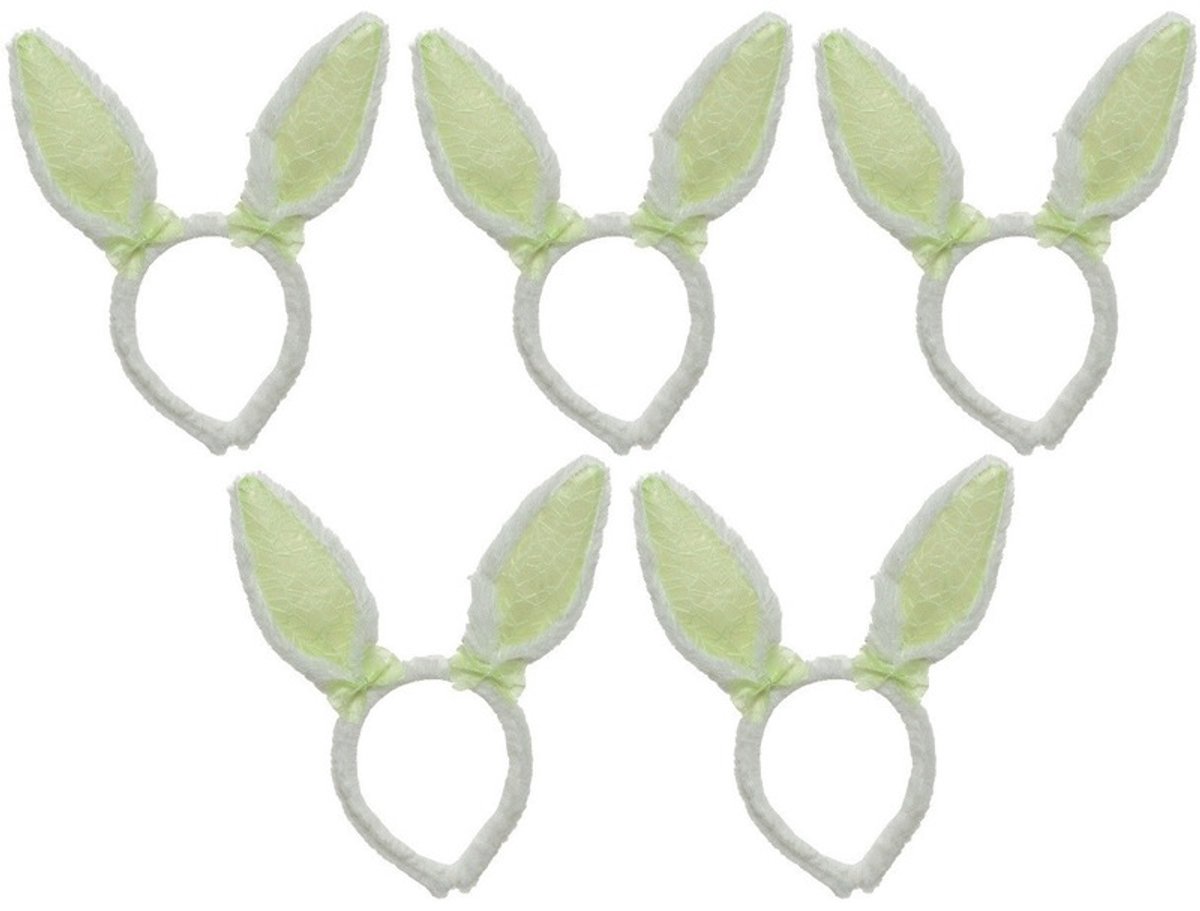 5x Wit/groen Paashazen oren diadeempjes 24 cm -