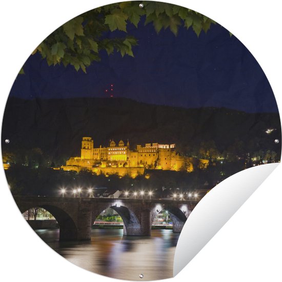 Tuincirkel Slot Heidelberg in de nacht - Ronde Tuinposter - Buiten