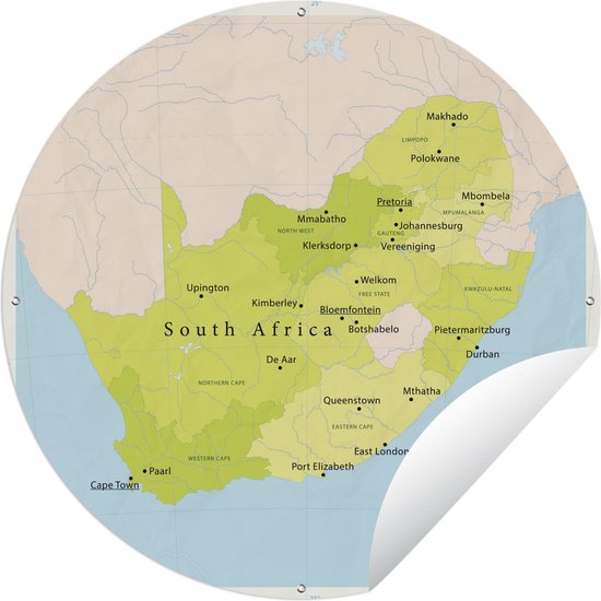 Tuincirkel Illustratie van een groene kaart van Zuid-Afrika - 60x60 cm - Ronde Tuinposter - Buiten