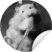 Tuincirkel Hamster die zijn tanden poetst - zwart wit - 150x150 cm - Ronde Tuinposter - Buiten