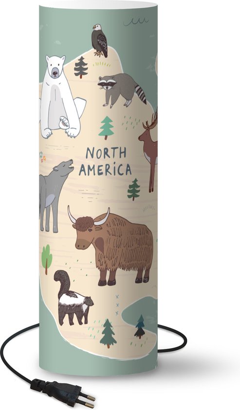Lamp Wereldkaart met dieren - Kaart van Noord-Amerika met dieren in groen  lamp - 70 cm... | bol.com