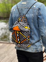 Afrikaanse print rugzak / Gymtas / Schooltas met rijgkoord - Geel / oranje bogolan  - Drawstring Bag