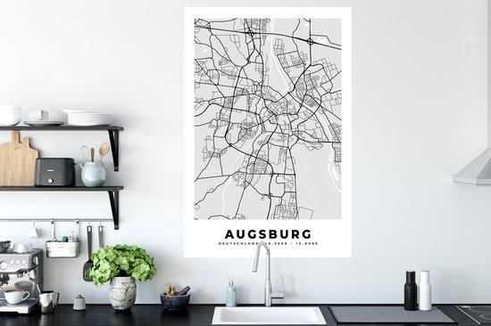 Muurstickers - Sticker Folie - Stadskaart - Duitsland - Plattegrond - Augsburg - Kaart - 80x120 cm - Plakfolie - Muurstickers Kinderkamer - Zelfklevend Behang - Zelfklevend behangpapier - Stickerfolie