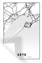 Muurstickers - Sticker Folie - Kaart – Sète - Plattegrond – Frankrijk – Stadskaart - Zwart wit - 40x60 cm - Plakfolie - Muurstickers Kinderkamer - Zelfklevend Behang - Zelfklevend behangpapier - Stickerfolie