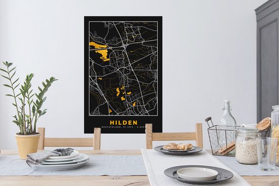 Muurstickers - Sticker Folie - Duitsland – Black and Gold – Hilden – Stadskaart – Kaart – Plattegrond - 60x90 cm - Plakfolie - Muurstickers Kinderkamer - Zelfklevend Behang - Zelfklevend behangpapier - Stickerfolie