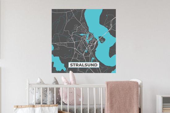 Stickers muraux - Blauw - Allemagne - Carte - Or - Plan de la ville - Carte - Stralsund - 80x80 cm - Feuille adhésive