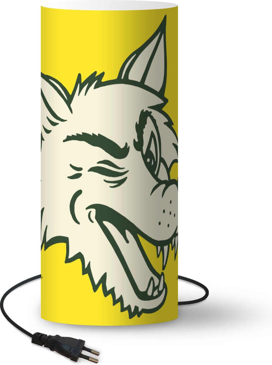 Lamp - Nachtlampje - Tafellamp slaapkamer - Wolf - Geel - Roofdier - 70 cm hoog - Ø29.6 cm - Inclusief LED lamp
