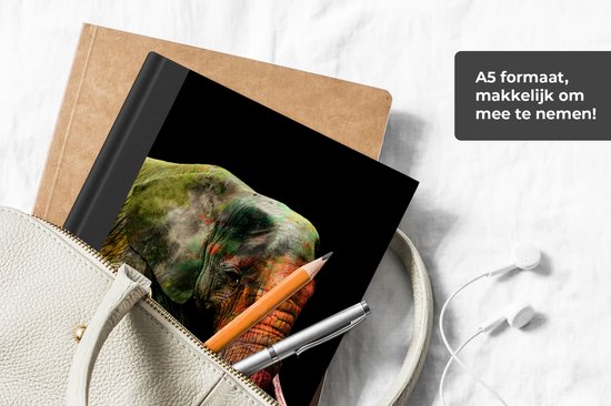 Carnet - Carnet d'écriture - Éléphant - Peinture - Zwart - Carnet - Format A5 - Bloc-notes