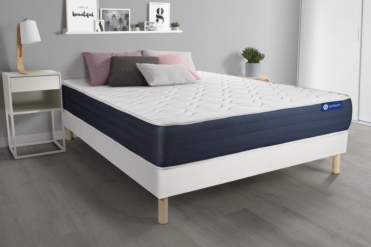 Complete boxspring met matras tweepersoons- Actisom Actimemo sleep wit - Traagschuim - 120 x 220 cm
