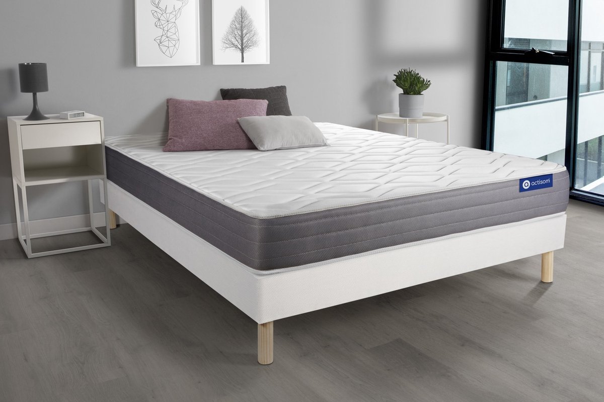 Complete boxspring met matras tweepersoons- Actisom Actimemo dream wit - Traagschuim - 120 x 195 cm