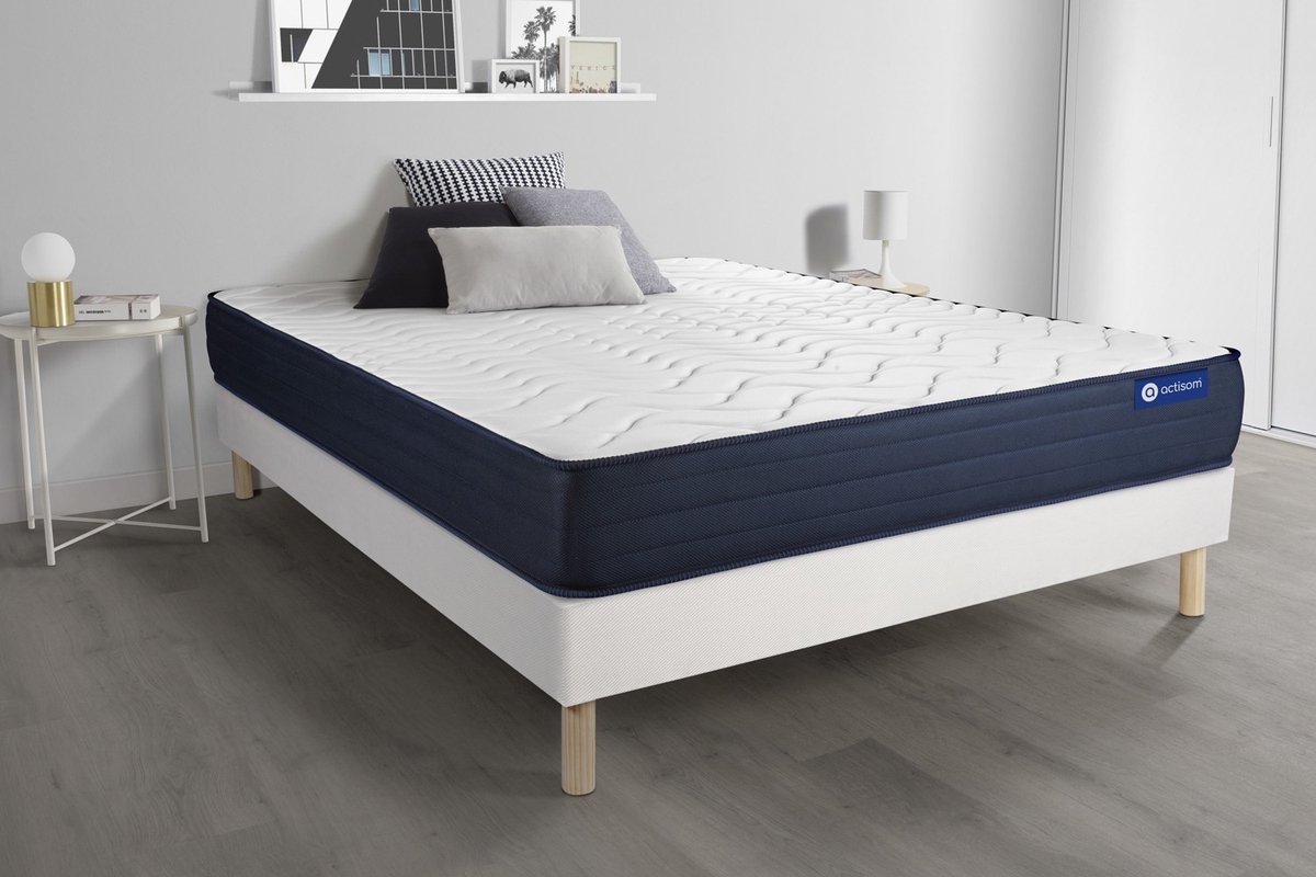 Complete boxspring met matras tweepersoons- Actisom Actilatex life wit - Latex en traagschuim - 120 x 195 cm