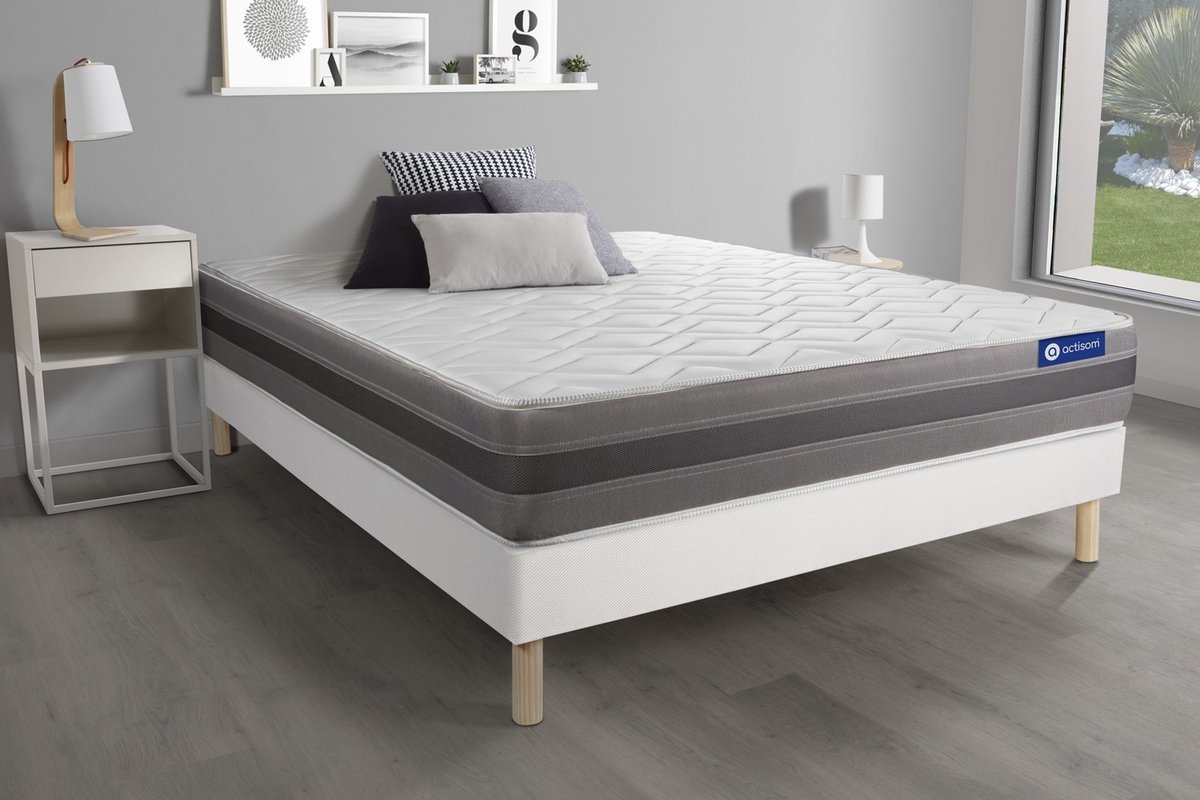 Complete boxspring met matras tweepersoons- Actisom Actimemo relax wit - Traagschuim - 120 x 220 cm