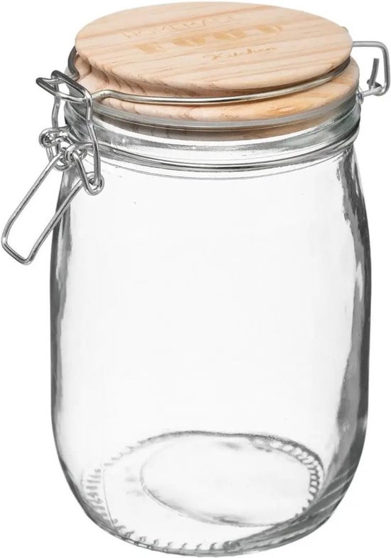 Bidon/bocal de conservation 1L verre avec couvercle en bois et fermeture  par étrier -... | bol.com