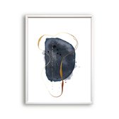 Poster Kunst Gouden lijnen met druppels waterverf - Donker Blauw Abstract / Abstract / 30x21cm