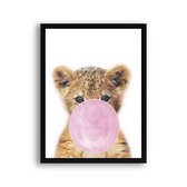 Poster Jungle tijger met roze kauwgom - Jungle dieren / Kauwgombel / 30x21cm