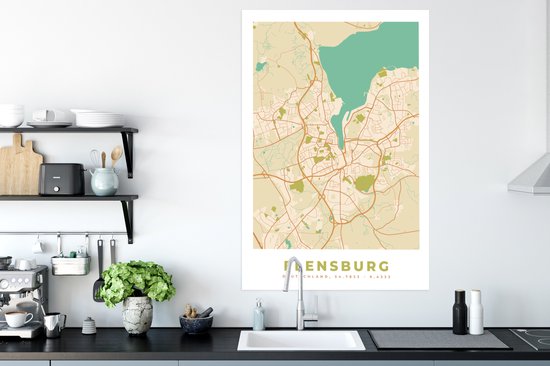Affiche Carte - Flensburg - Vintage - Carte - Plan de la ville - 80x120 cm
