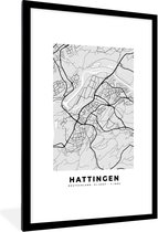 Fotolijst incl. Poster - Stadskaart - Hattingen - Plattegrond - Kaart - Duitsland - 80x120 cm - Posterlijst