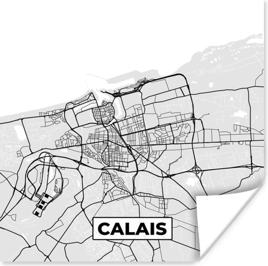 Poster Plattegrond - Kaart - Stadskaart - Frankrijk - Calais - 50x50 cm