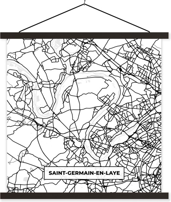 Porte-affiche avec Poster - Affiche scolaire - Plan - Carte - France - Saint-Germain-en-Laye - Plan de la ville - Zwart et blanc - 40x40 cm - Lattes noires