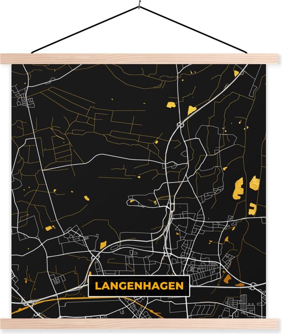 Posterhanger incl. Poster - Schoolplaat - Stadskaart – Plattegrond – Duitsland – Goud – Langenhagen – Kaart - 120x120 cm - Blanke latten - Plattegrond