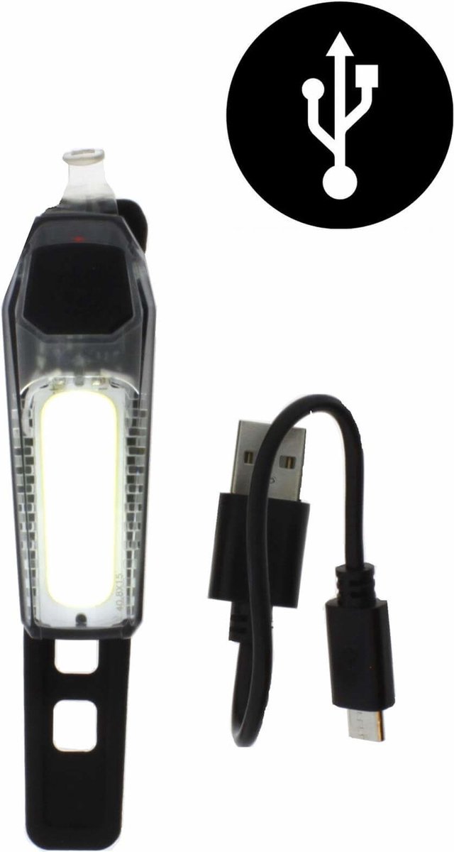 Benson Fietslamp met USB Oplader - COB LED - Wit - 3.7 Volt - 300 Mah - 80 Lumen