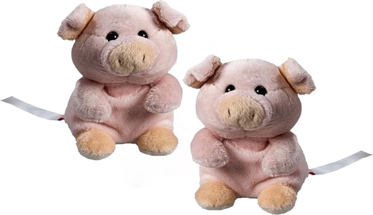 2x stuks pluche varken/big knuffel 11 cm met beschrijfbaar label