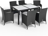 Casaria Polyrattan Tuinset – 6 Stoelen & Tafel 150x90cm – Zwart