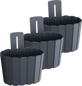 Set de 3 pots de fleurs aspect bois mur/mur/clôture/pot de fleurs plastique dia 20 cm/hauteur 15 cm anthracite pour extérieur