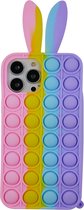 Peachy Bunny Pop Fidget Bubble siliconen hoesje voor iPhone 11 Pro Max - roze, geel, blauw en paars