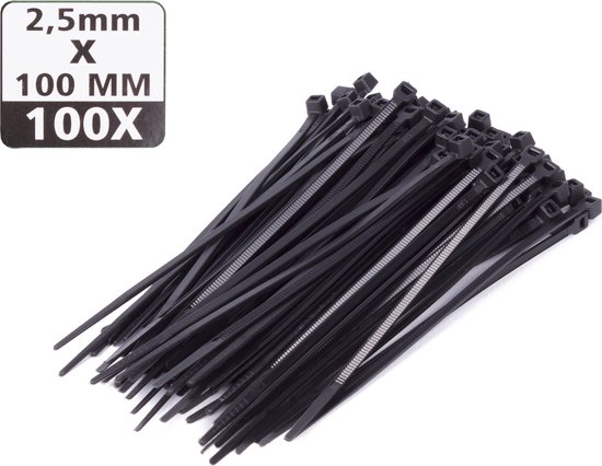 Hofftech Zwarte nylon kabelbinders - UV-bestendig - 2,5 x 100 mm - 100 stuks