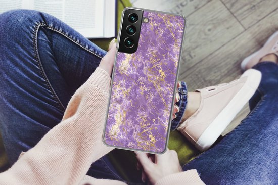 Convient pour coque Samsung Galaxy S22 - Impression marbrée - Luxe - Violet - Or - Motifs - Coque de téléphone en Siliconen