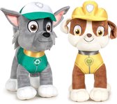 Paw Patrol figuren speelgoed knuffels set van 2x karakters Rocky en Rubble 19 cm - De leukste hondjes