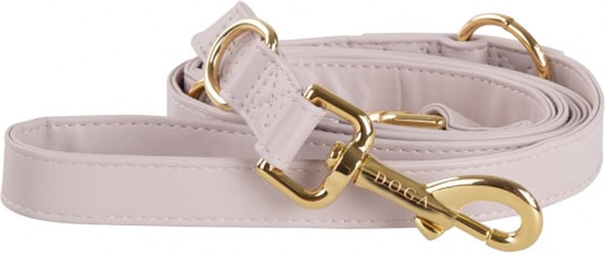 DOGA Hondenriem - Uitlaatriem - Taupe - Goud - Verstelbare riem - Lange lijn - Vegan leer - 200 cm - maat ML - bijpassende halsband en dispenser mogelijk