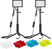 Neewer - 2 Pack Dimbaar - 5600K - USB LED - Videolamp - Met - Verstelbaar statief - Kleurfilter - Voor Flat Angle - Tafelopnames - Kleurrijke Verlichting - Product Portret - YouTube Video - Fotografie