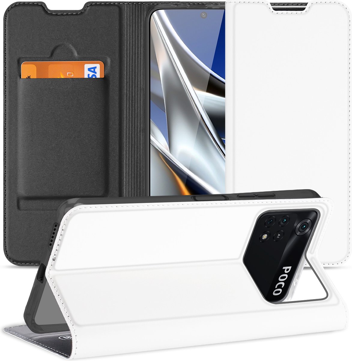 Xiaomi Poco X4 Pro 5G Bookcase Hoesje Wit met Pasjehouder