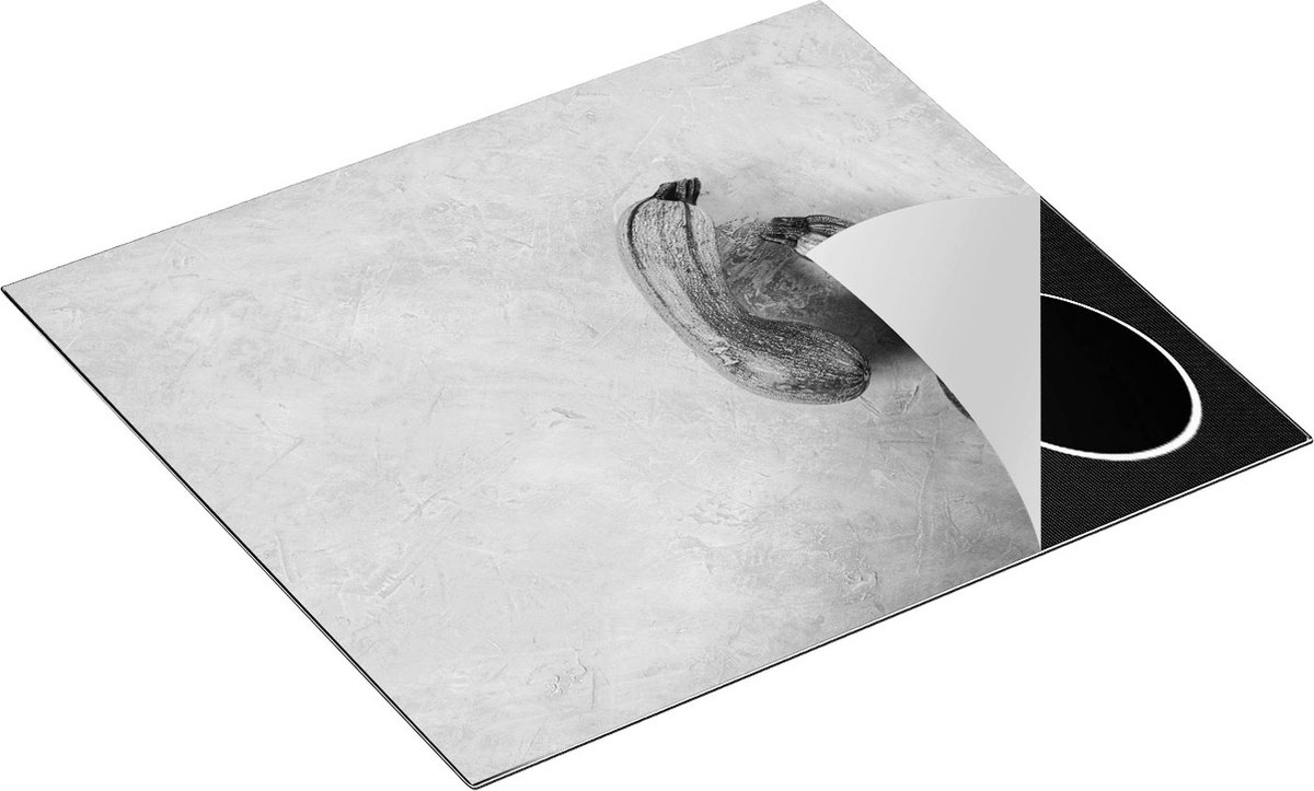 Chefcare Inductie Beschermer Twee Courgettes op Grijze Marmer - Groente - Zwart Wit - 60x55 cm - Afdekplaat Inductie - Kookplaat Beschermer - Inductie Mat